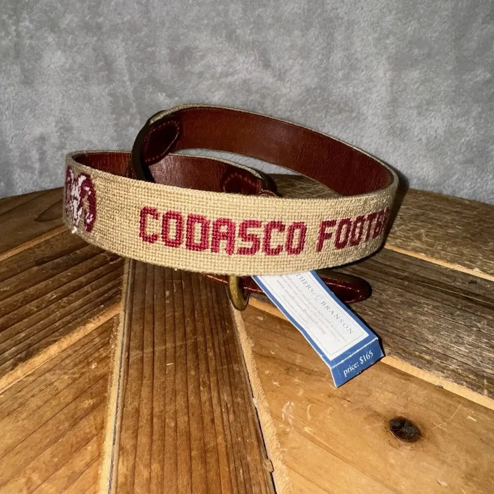 Smathers and Branson Codasco Football Hand Stitched Needlepoint Belt SZ 30 NWT